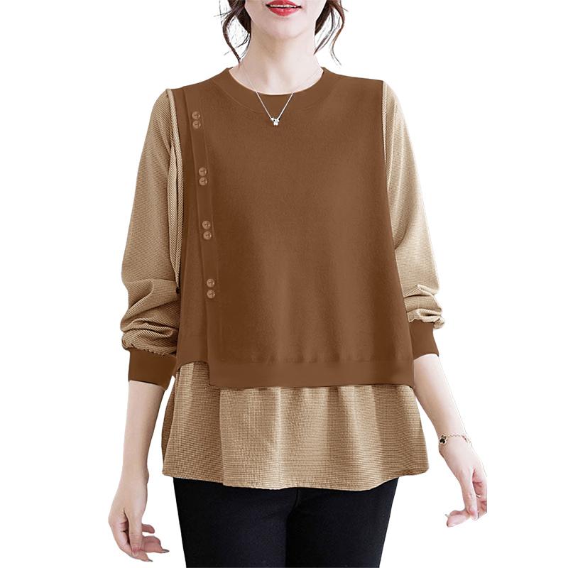 ZANZEA Womens Autumn Plaid Print Long Sleeve Splice Casual Blouse