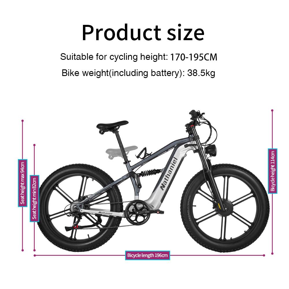 Electric Bicycle Nathaniel SYR09 26" Fat Tire 1000Wx2 Peak Motor Fully Suspended Adult Electric Bike 48V 20Ah Dual Hydraulic Brake 7 Speed