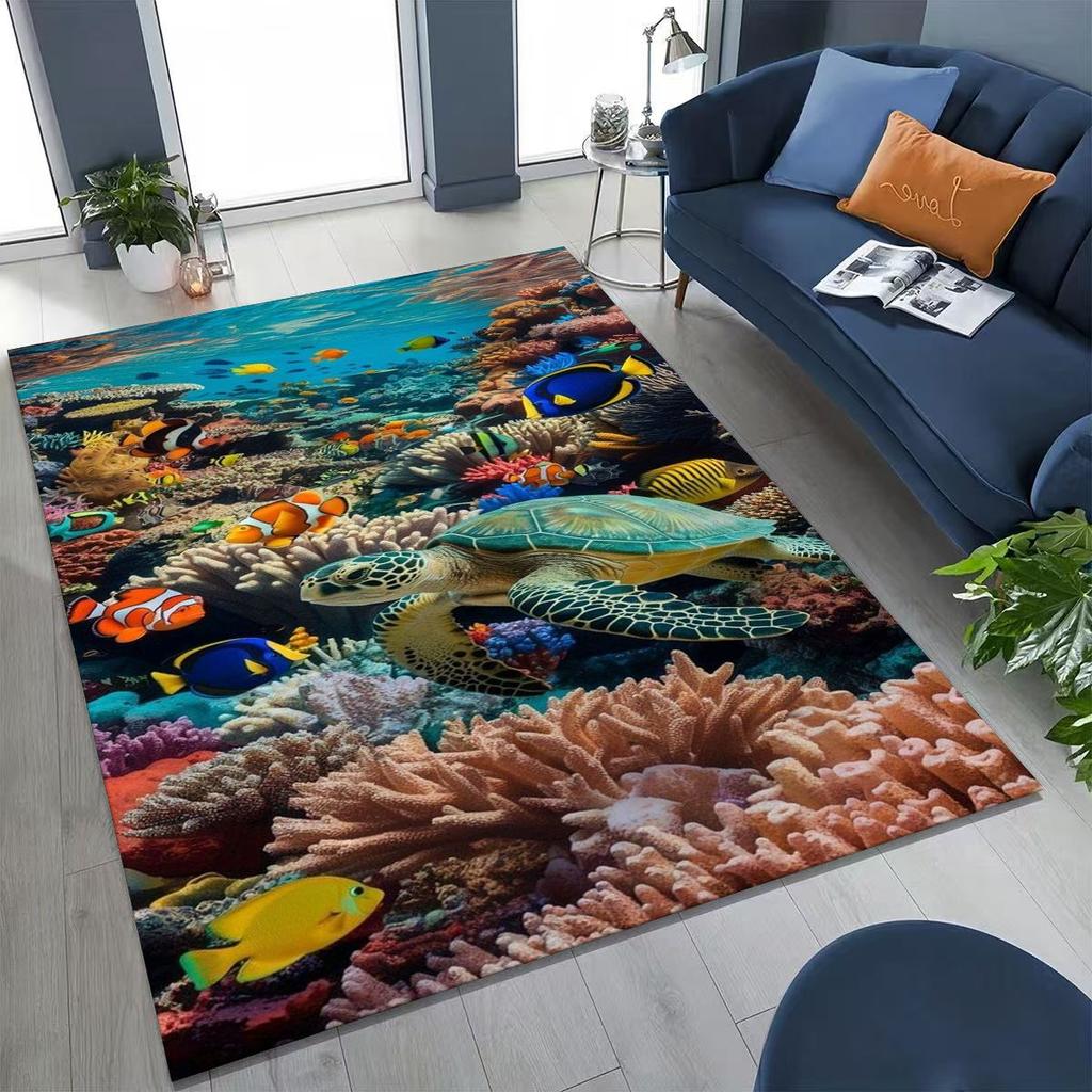 Dream Underwater World Sea Dolphin Turtle Coral Art Rug for Bedroom Living Room Sofa Home Doormat Decor,Kids Non-slip Floor Mat