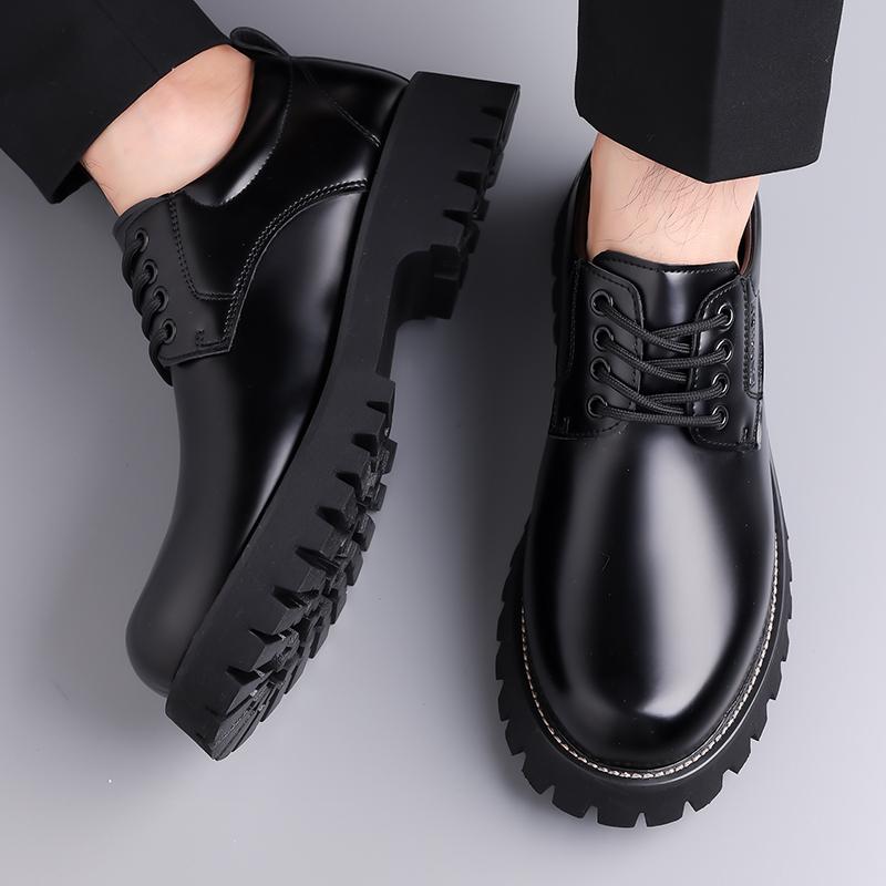 Fashion Casual Business Men's Leather Shoes Minimalist and trendy design styles Outdoor street  Thick soled adult Black classic shoes