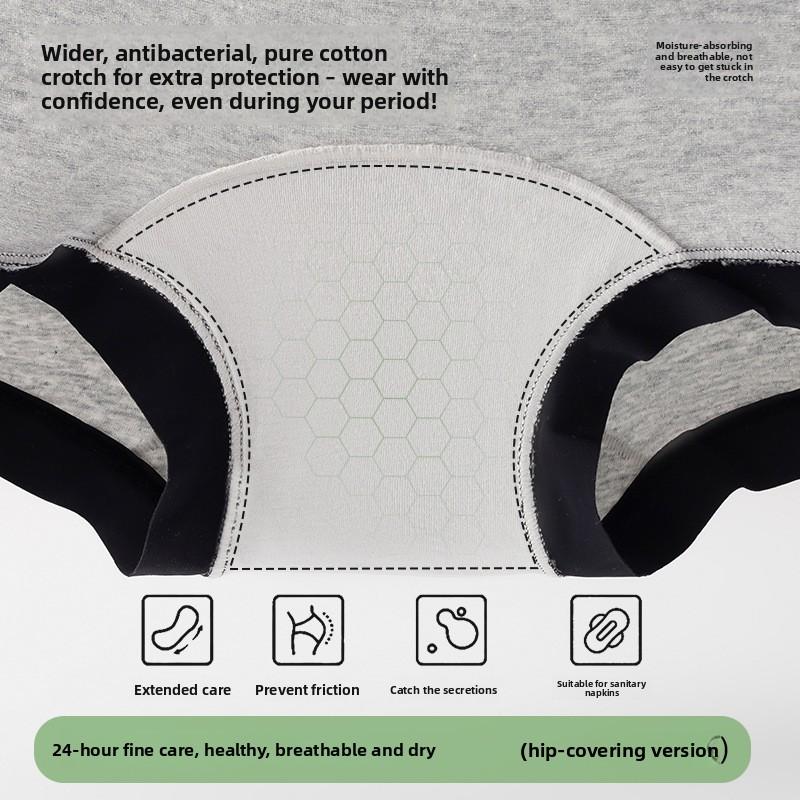 Plus Size Women's Spring and Autumn Grey Sports Style Pure Cotton Non Trace Hip Mid Waist Flat Angle Briefs