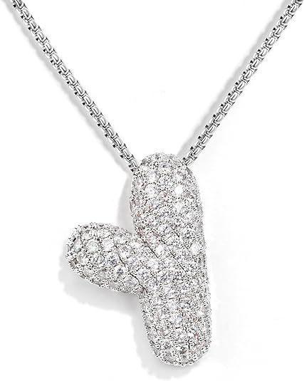 Cz Zircon Fat Initial A-Z Letters Balloon Bubble Pendant Necklace For Women Men Stainless Steel Box Chain Hip Hop Iced Jewelry