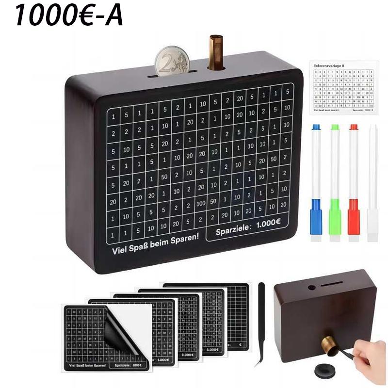 1000/2000/3000/5000 euro Spargris i trä med återanvändbar sparbössa med sparmål och sifferboxar