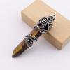Natural Stone Bullet Crystal Single Pointed Hexagonal Column Pendant Rose Plum Necklace N761