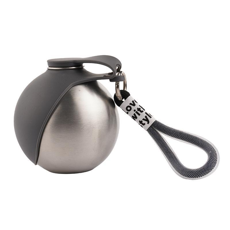 304 Stainless Steel Pet Kettle Round Outdoor Water Cup Outdoor Cat And Dog Hanging Rope Portable Folding Water Dispenser