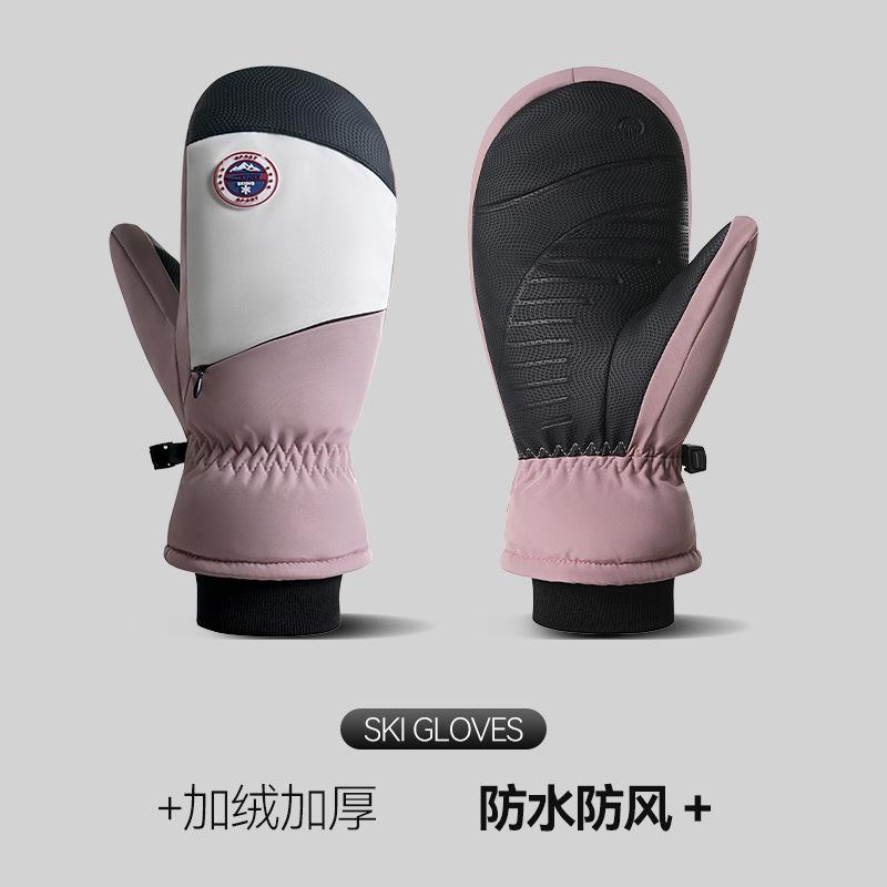 Ski gloves, warm men's cold-proof electric vehicles, windproof, piled and thickened, students can