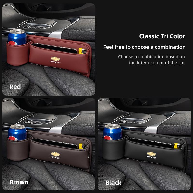 BODCA1 PU Leather Car Seat Storage Bag Multifunctional Gap Organizer Box For Chevrolet Equinox Trailblazer Bolt Spark Tahoe Z71 Aveo SS