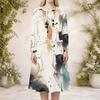 Women Plus Size Abstract Printed Two Piece Set Round Neck Long Sleeve Cropped Cardigan Sleeveless Midi Dress