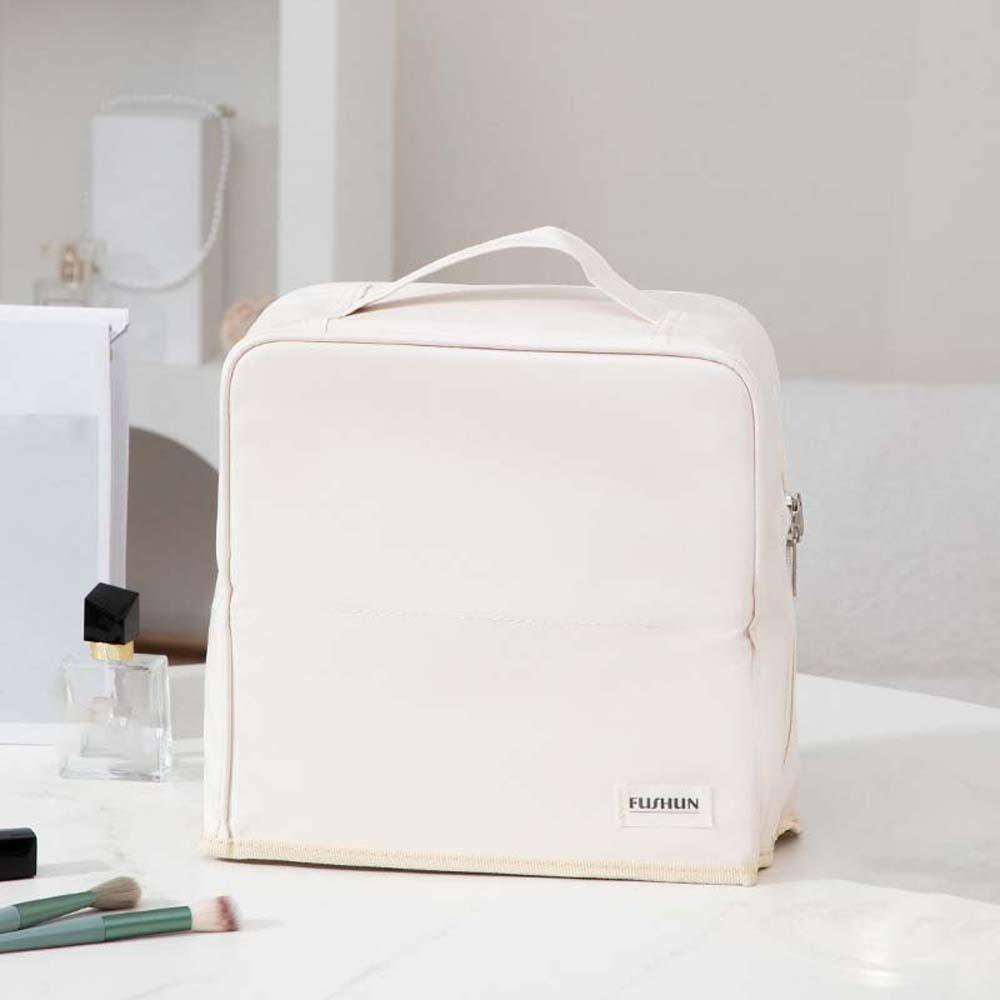 

Large Capacity Travel Toiletry Bag with Mirror Handheld Cosmetic Organizer Storage білий