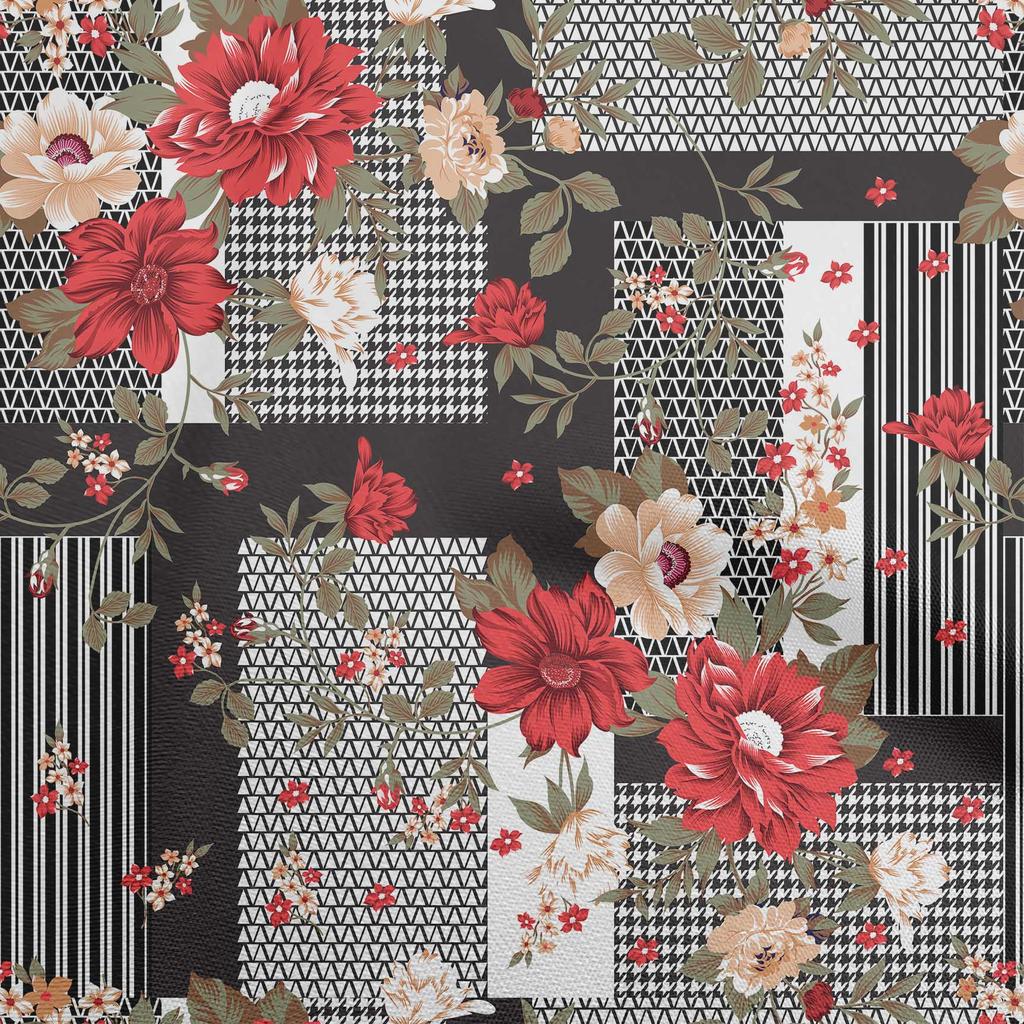oneOone Cotton Flex Dark Beige Fabric Asian Floral With Geometrical Texture Sewing Craft Projects Fabric Prints By Yard 40 Inch