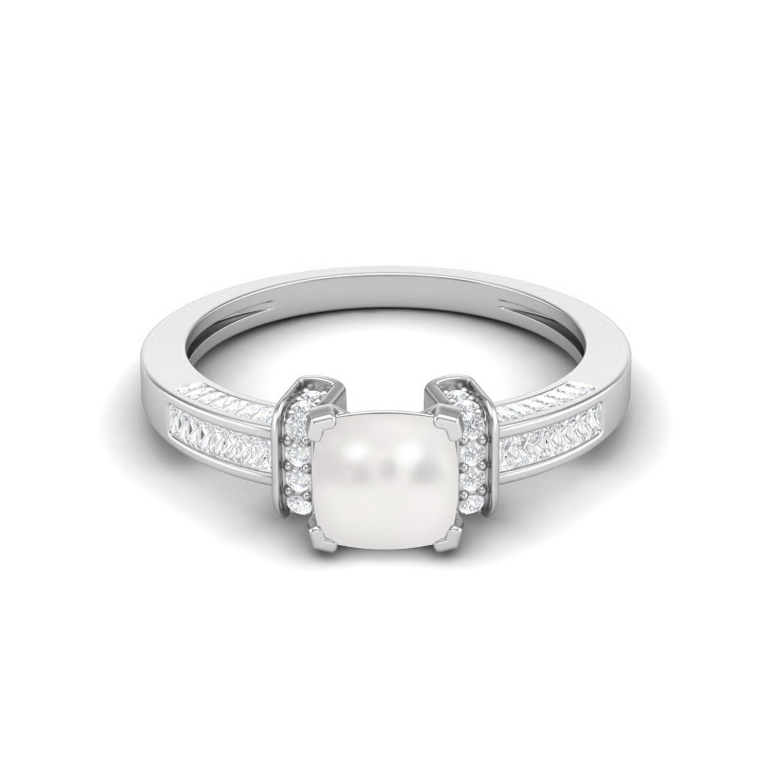 

2.02 Cts Cushion Shape Pearl Art Deco Shank 925 Sterling Silver Wedding Women Ring 6 белый