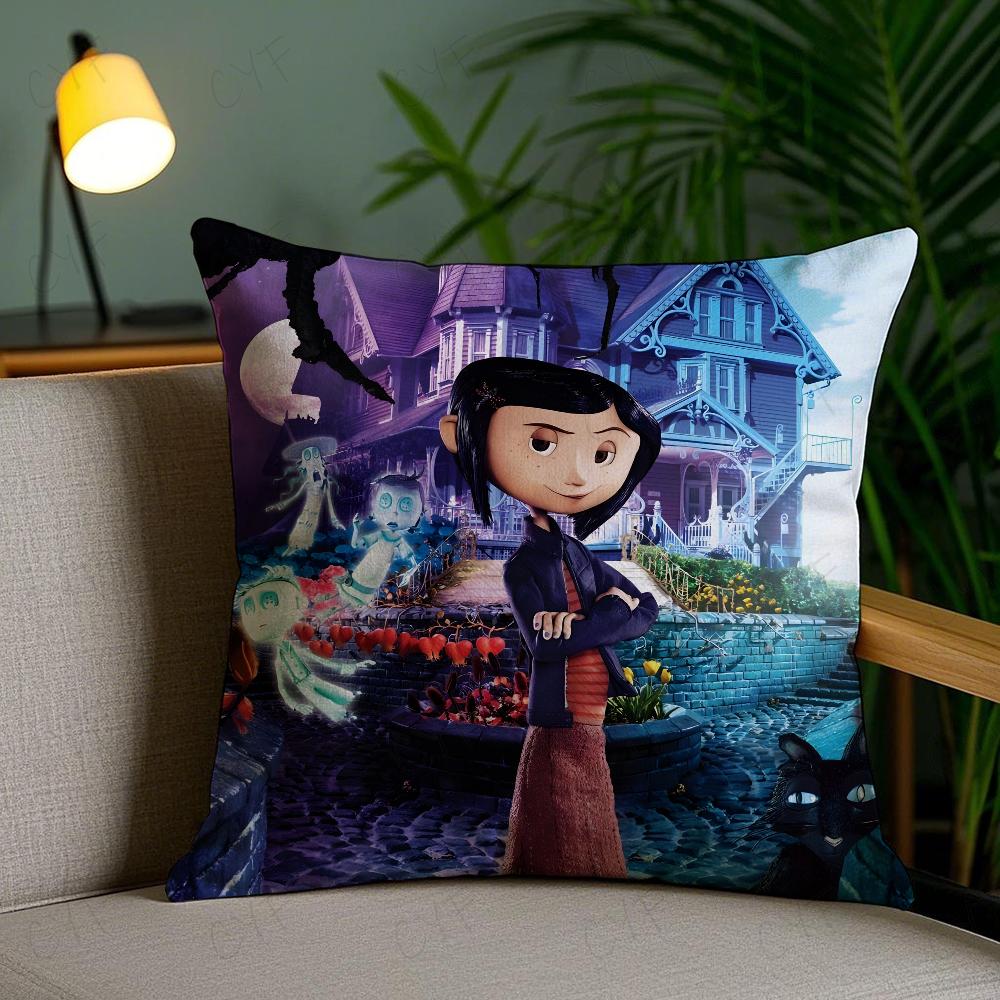 C-Coraline Anime Pillow Case Anti-Dustmite Pillowcase Invisible Zipper Silky Short Plush Sofa Cushion Cover