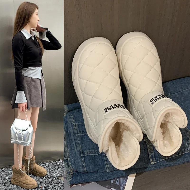 Fashion Snow Boots Women's Velvet Thickening New Winter Fashion Short-tube Slip-on Warm Bread Cotton Shoes Winter Boots Platform Shoes