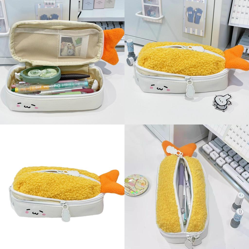 Trousse à Crayons Crevette en Peluche Pour Filles Avec Grande Capacité Et Design Style Coréen
