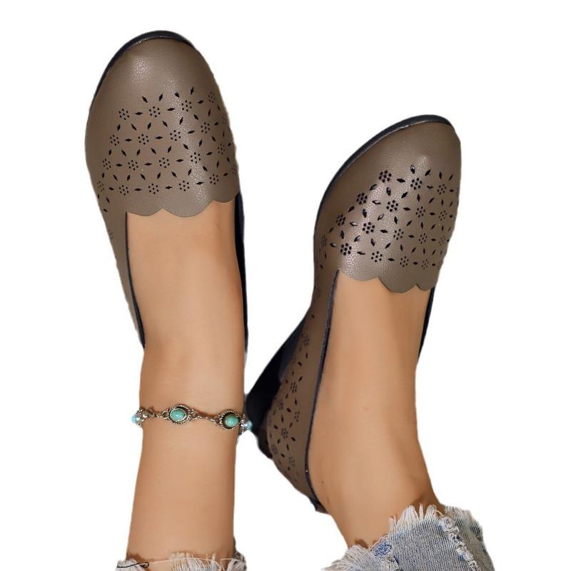 New flat-bottomed casual hollow mother single shoes women's low-top large-size solid-color foot shoes