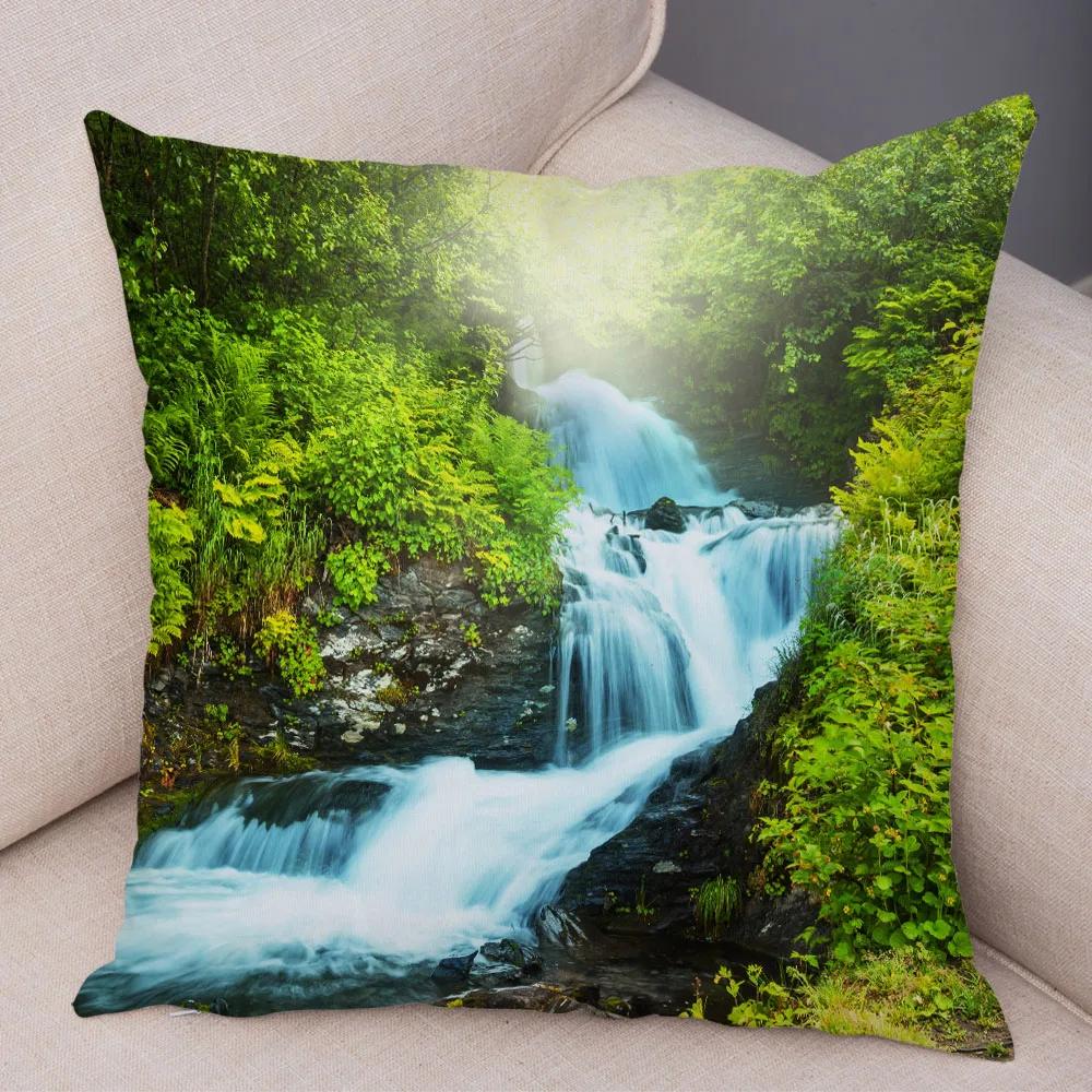 Waterfall Printed Pillow Case for Home Sofa Children Room Decor Beautiful Scenery Pillowcase Soft Plush Cushion Cover 45x45cm