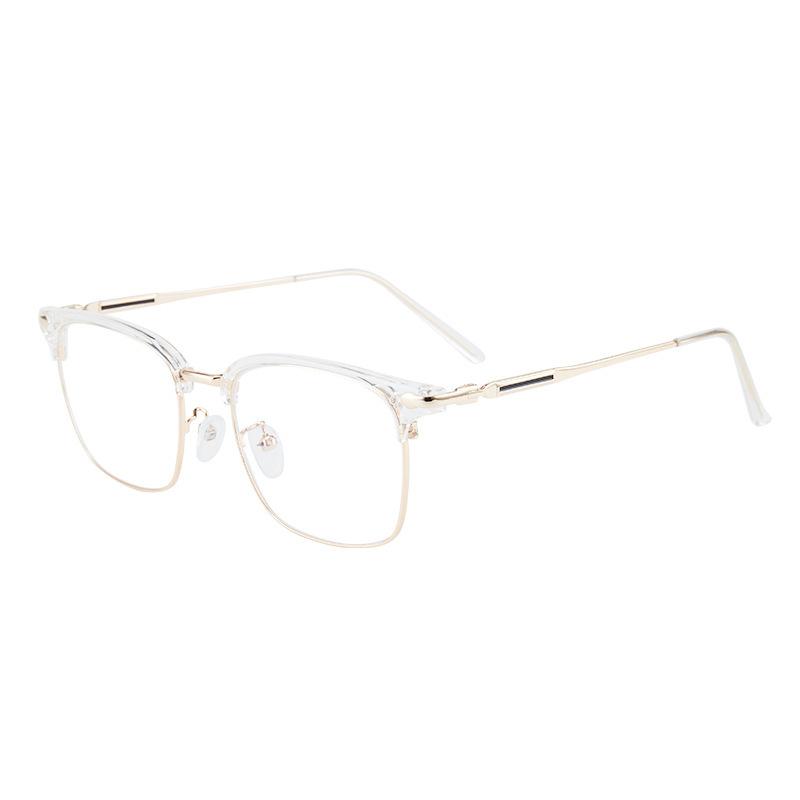New metal half frame business anti-blue light myopia glasses frame men's simple eyebrows retro flat mirror
