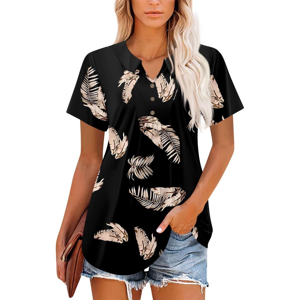 Women's Short Sleeve V-Neck Collared Tops Summer Business Casual Work T Shirts