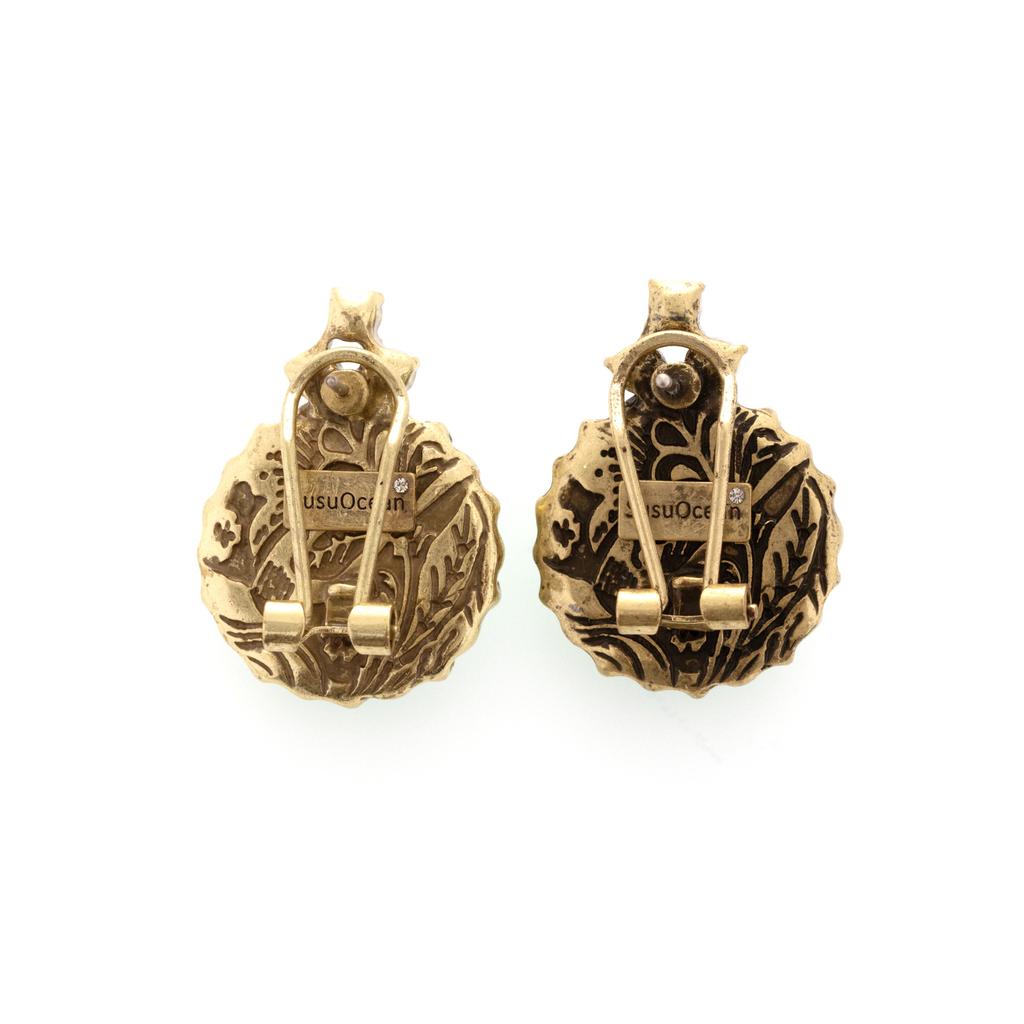 Vintage Vintage Classic Inlaid Green Natural Stone Oval Earrings Versatile Do Old Women'S Stud Earrings Silver Needle