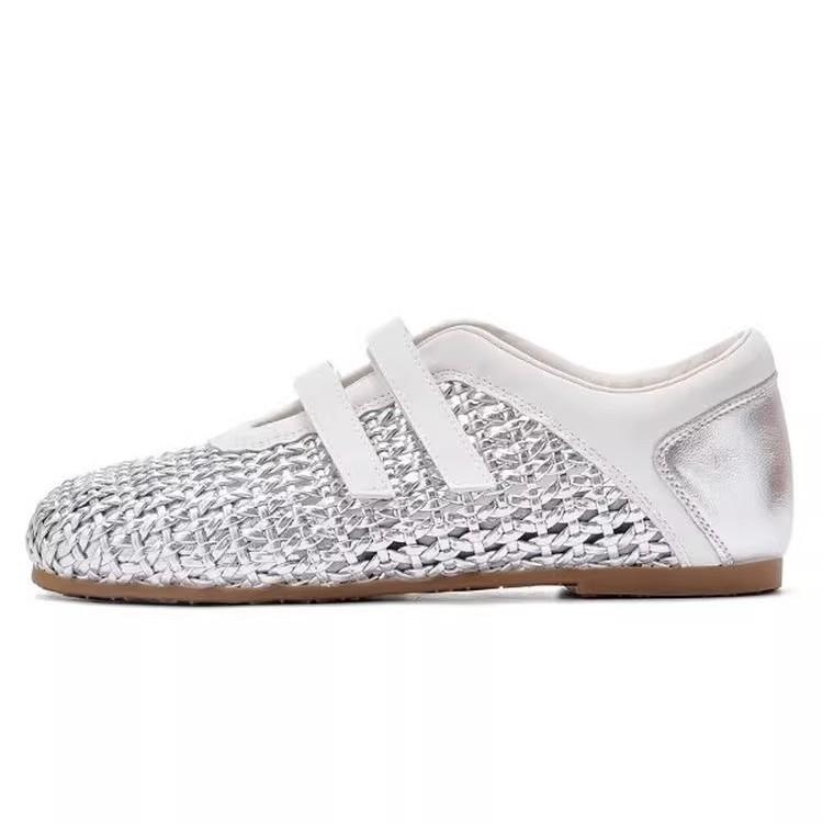 Woven Hollow Mary Jane Sandals Women's 2025 Summer New Mesh Breathable Velcro Shallow Mouth One Pedal Single Shoes