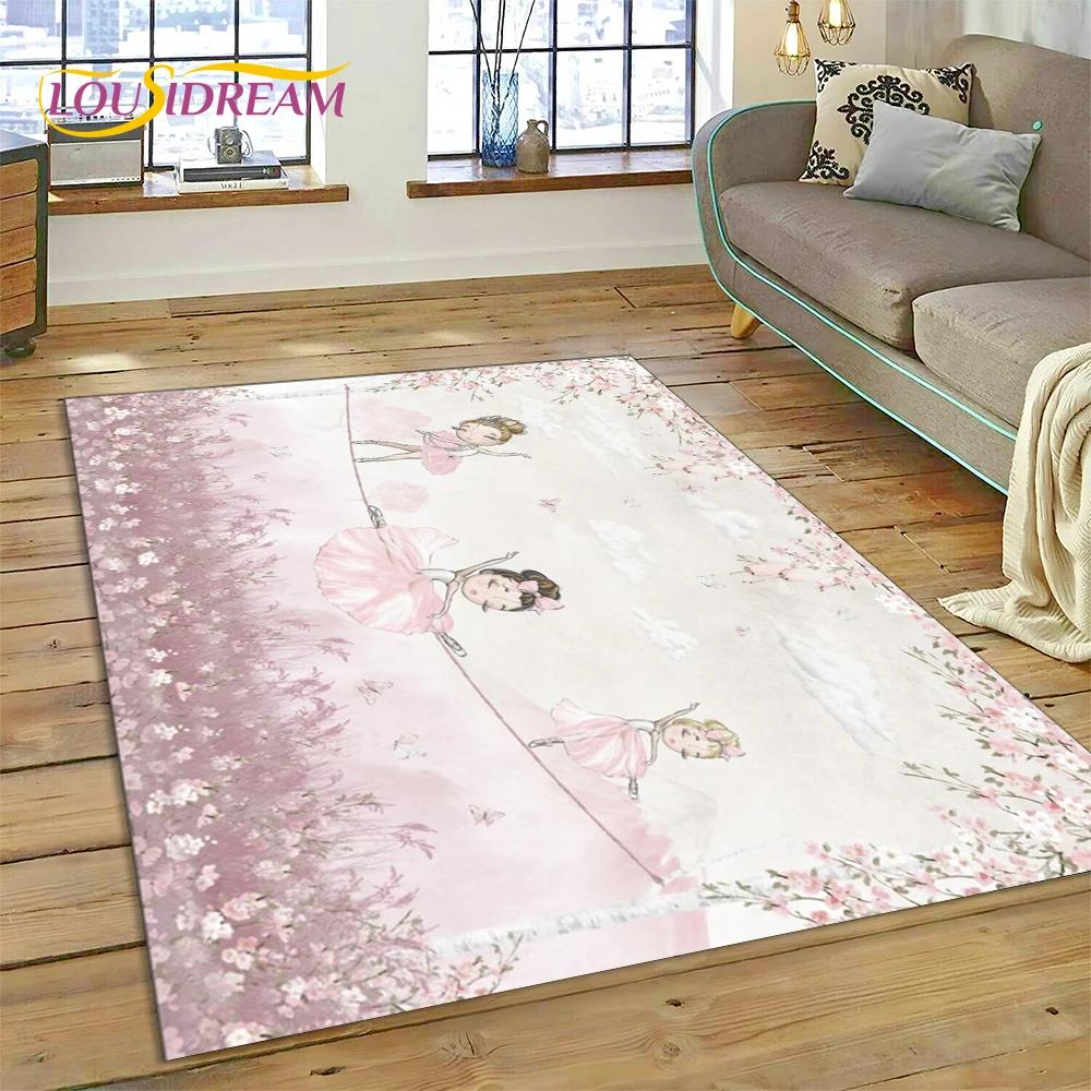 Alfombra Alfombra de Dibujos Animados de Hada Bailarina de Ballet de Ensueño Linda para Decoración de Sala de Estar Dormitorio, Decoración Antideslizante para Sofá Felpudo Niño