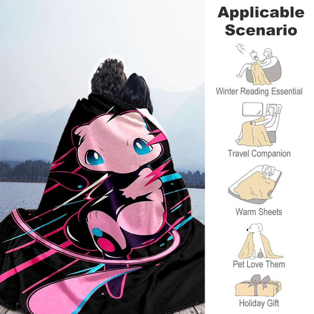1PC Mew Artwork Pokemon Outdoor Blanket Lightweight Flannel, Soft & Warm, All-Season Use for Sofa, Outdoor, Camping, Living Room, Office35
