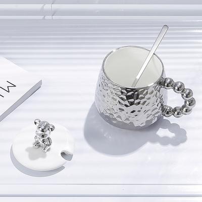 High End Light Luxury High Value Ceramic Cup Electroplated Bear Mug with Spoon Coffee Cup Souvenir Office