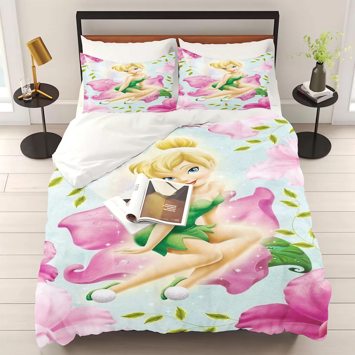 

Elf Cartoon Tinker Bell Quilt Cover Bedding Set Polyester Cute Printed Skin Friendly Breathable Home Textiles Anime 90X200cm&set