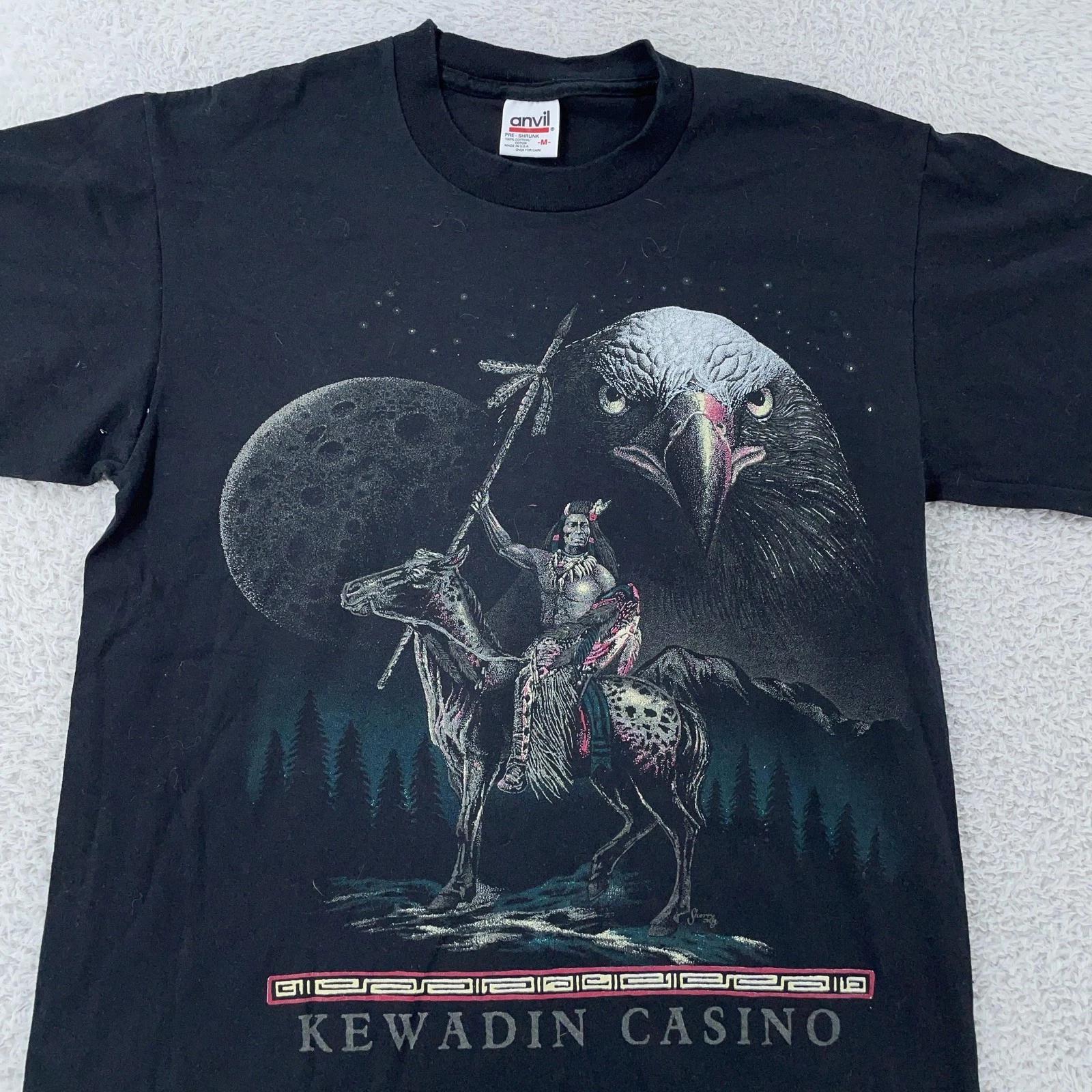 Vtg Kewadin Casino Chippewa Indian Michigan T-Shirt Medium Moon Eagle Nature 90s 3XL