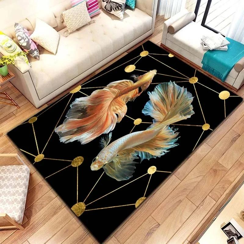 Colorful Betta Fish Art Rug Floor Mat for Table Chair Coffee Table In Living Room Bedroom Modern Art Style Home Decor Carpet