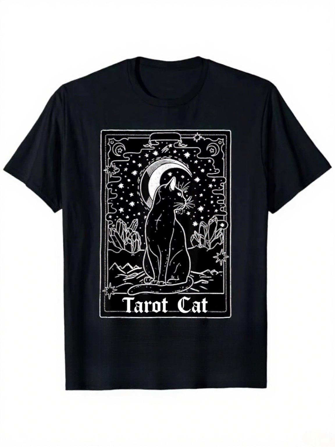 

Графическая футболка для любителей кошек Таро 100% хлопок Круглый вырез Повседневная футболка с принтом для мужчин и женщин Всесезонная Осенне-зимнее нижнее белье 4XL