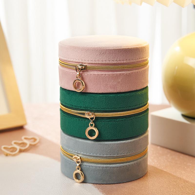 Velvet Round Portable Jewelry Storage Box for Earrings, Necklaces, Rings, and Ornaments