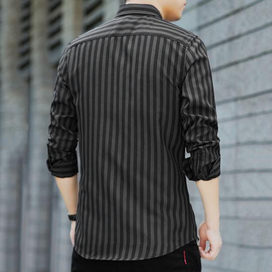 Men Shirt Formal Single-breasted Stripe Turn-down Collar Business Shirt for Work