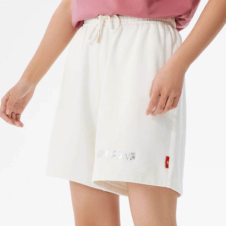 Li Ning SS22 Anti-Five Series Anti-Five Badfive Womens Solid Color Lace-Up Loose Shorts Women shorts Cloud-White AKSS374-4