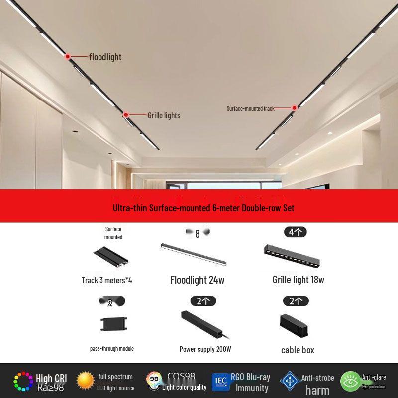 Ultra-Thin Surface-Mounted Magnetic Track Light Set for Living & Dining Rooms