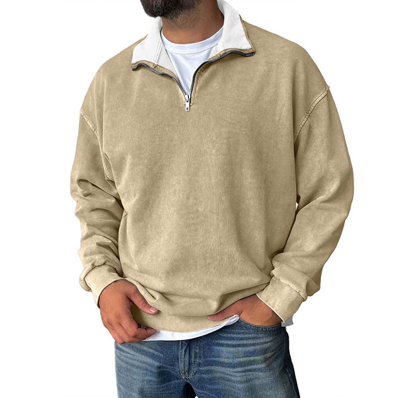 

Men s Pullover Mock Neck Cotton Sweatshirt Long Sleeve Top For Fall Winter M верблюд