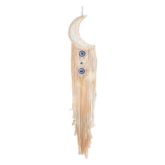 Woven Wall Hanging Wall Decoration with Long Tassel- White Cotton Handmade Home Decor Art Craft for Bedroom Dorm Garden