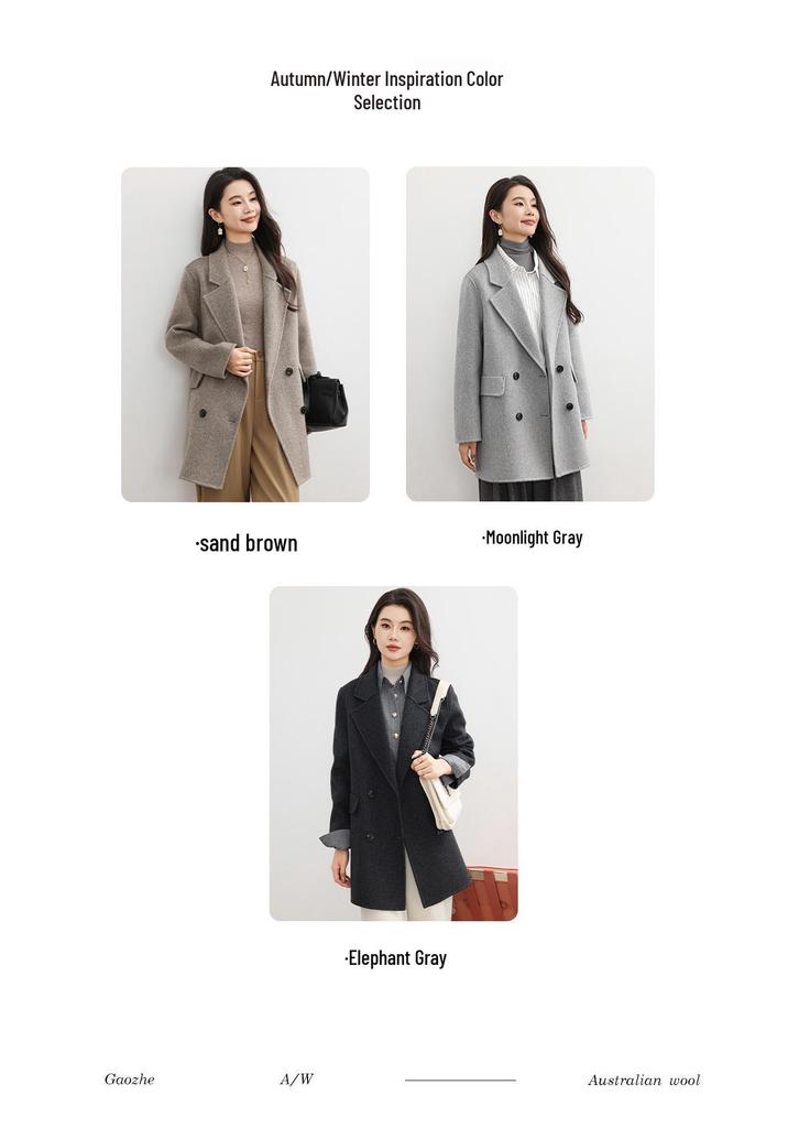 2025 Autumn/Winter Women's Double-Sided Cashmere Coat - Mid-Length, Suit Collar, Korean Style, Age-Defying Elegance