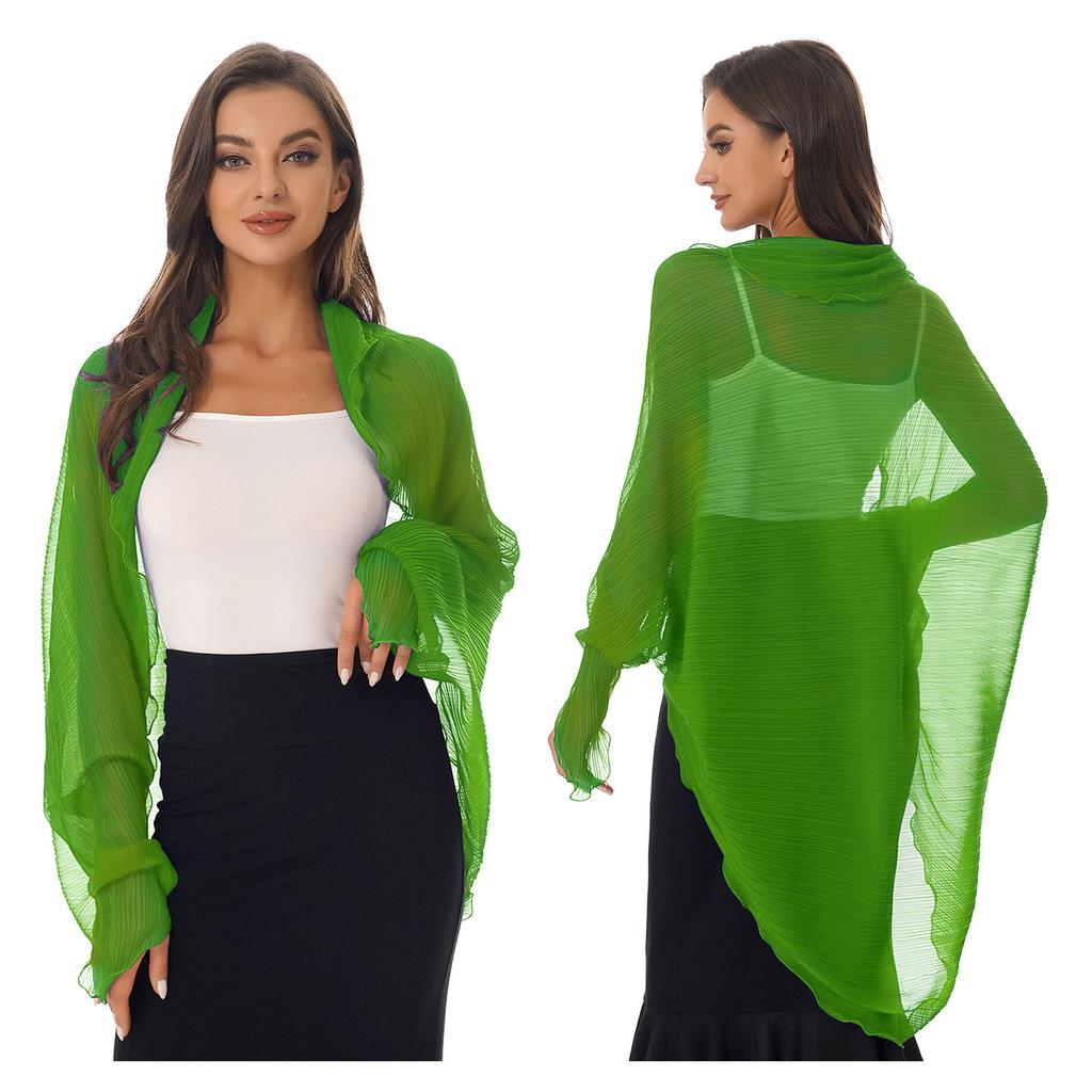 Womens Summer Chiffon Shawl Casual Long Sleeve Sun Protection Tops Open Front Shawl Wraps Scarf Driving Cover Ups Beachwear New