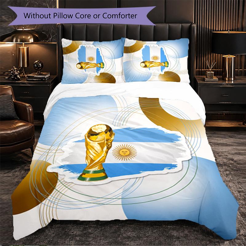 Argentina Football Pattern 3 Pieces Bedding Set Soft Microfiber Duvet Cover with Pillow Cases for Bedroom