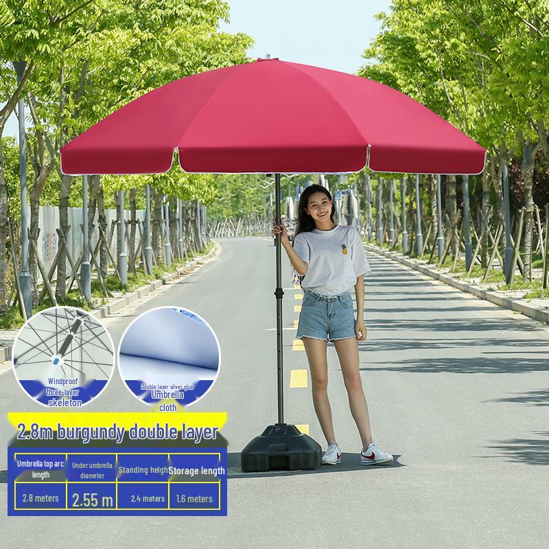 Großer Outdoor-Gewerbeschirm mit Doppelrippen - Sonnenschirm für Sonne, Werbung und Standnutzung