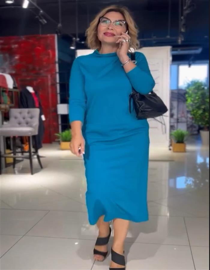 2024 Neues lässiges einfarbiges Langarmkleid mit hohem Kragen und Taschen für Herbst und Winter