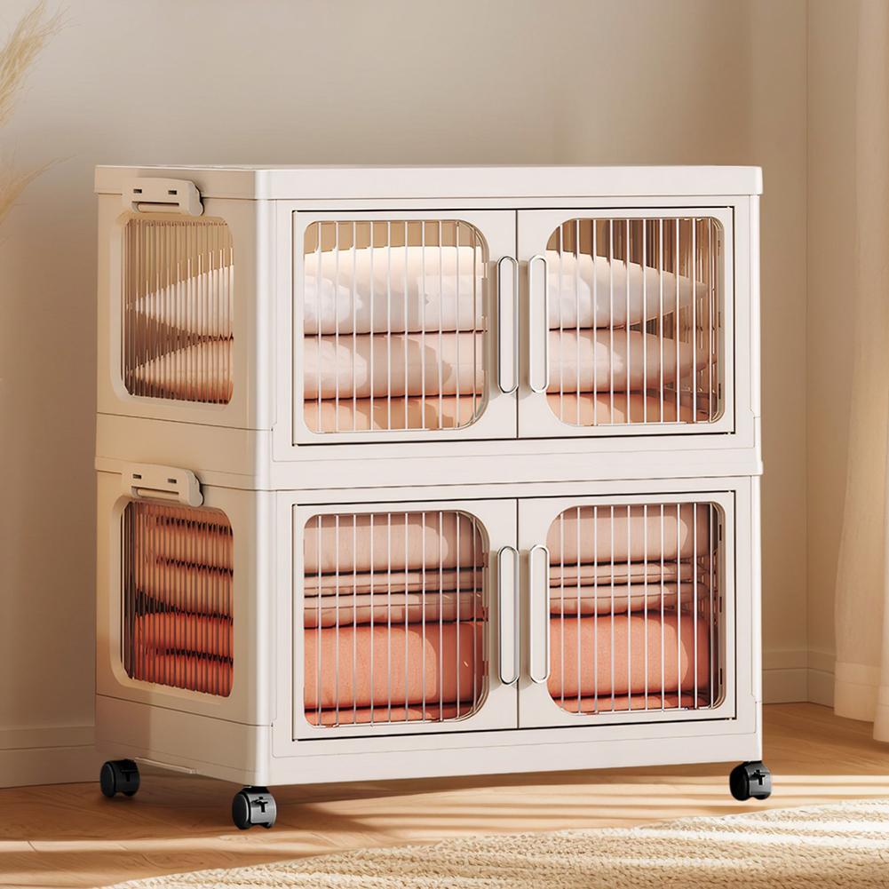2-Layer Multifunction Storage Cabinet Dustproof Foldable Closet Large Capacity Clothes Wardrobe for Books Clothes Small Gadgets