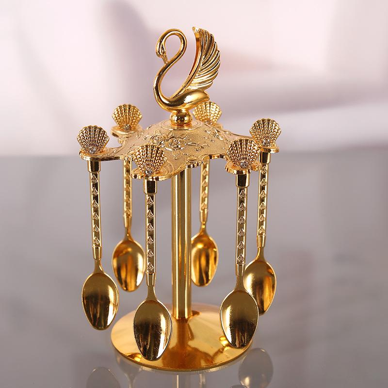 Swan Spoon Rack Set 6 Pcs/set Coffee Spoon Fruit Fork Dessert Spoon Tableware Home Ornament Small Spoon
