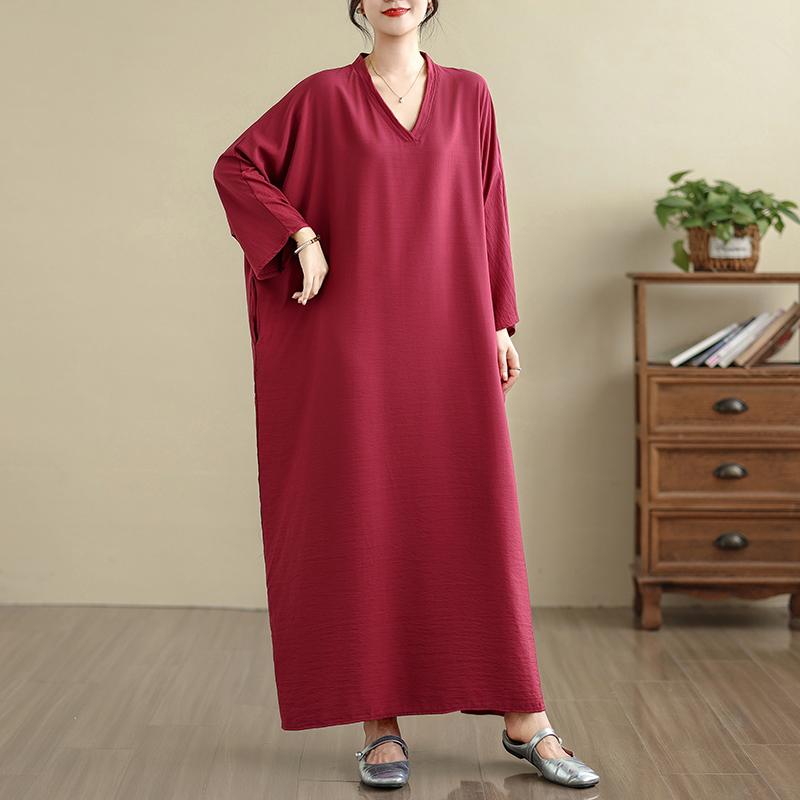 DIMANAF 2025 Women Plus Size Spring Long Dress Loose V-Neck Printing Vintage Casual Floral 5052