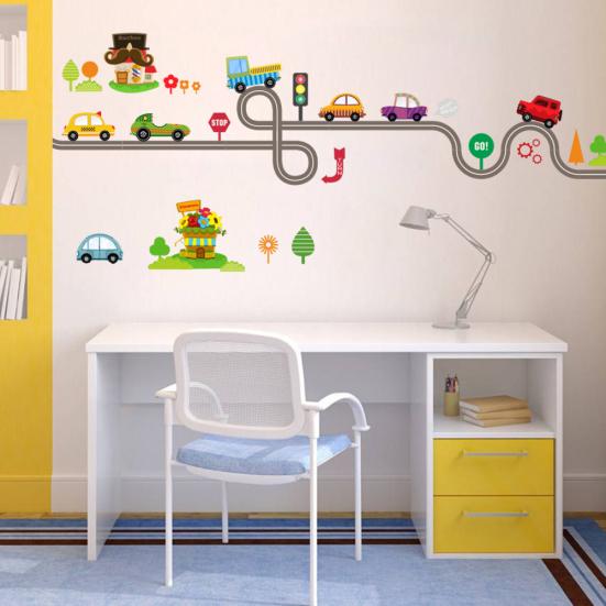 Cartoon Car Road Pattern Removable Wall Stickers DIY Art Decal Kids Room Decor
