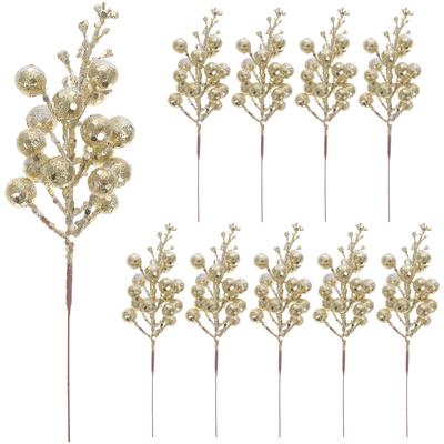 10Pcs Fake Berry Stem Glitter Artificial Berries for Christmas Decorations 19x5x5cm Tree Branches Picks Winter Holiday Home