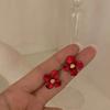 Fashion Red Flower Stud Earrings for Women Temperament Petals Plant Cute Earrings Wedding Party Elegant Jewelry