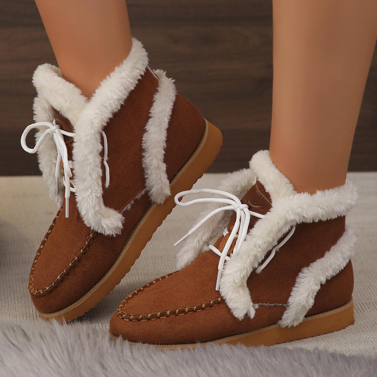 

Женские зимние ботинки на шнуровке, зимние, теплые, плюшевые, на толстой подошве, 2024, горячая распродажа, средний каблук, водонепроницаемые, повседневные, удобные женские ботинки 43 шоколадный