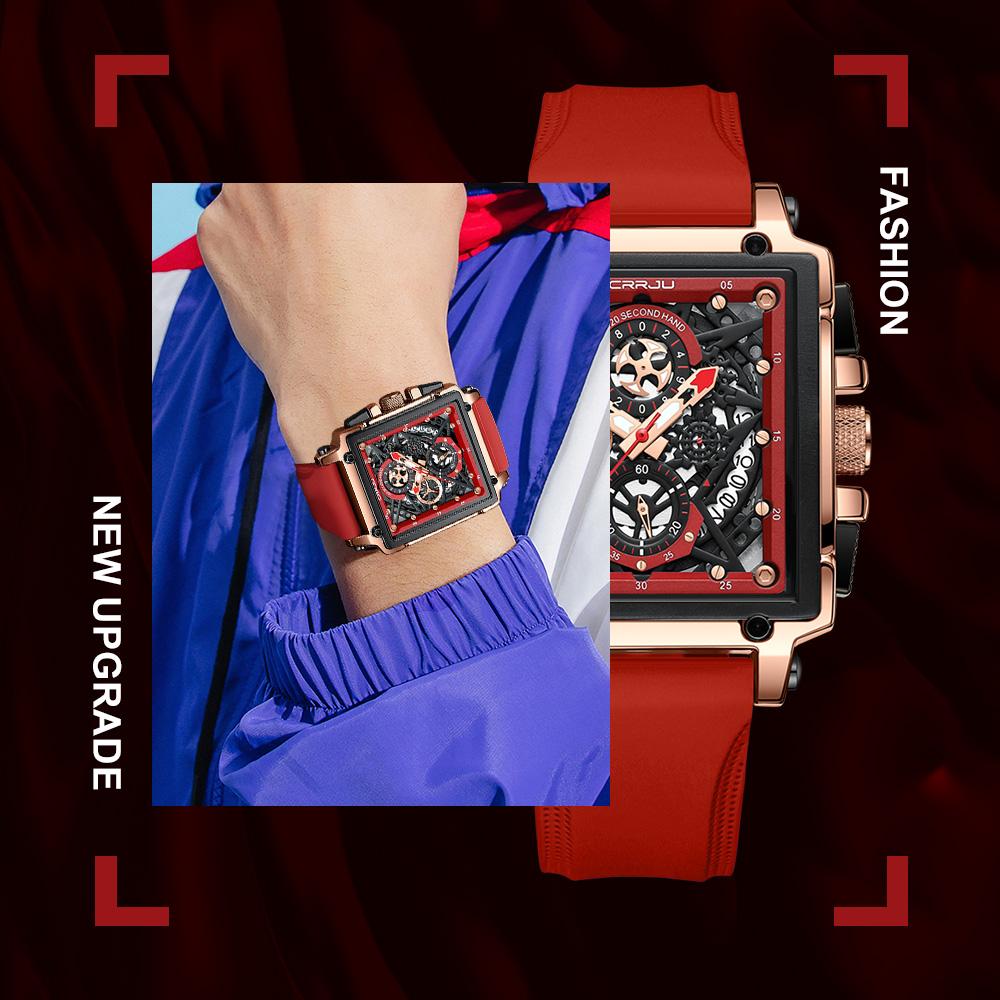 Men's Sports Chronograph Wrist Watch For Men Army Silicone Strap Square Quartz Stop Watch